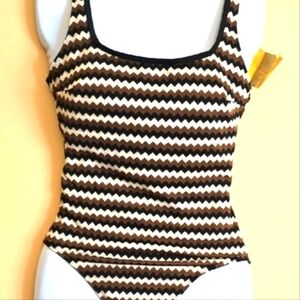 Gottex Brown and Cream Zigzag One Piece Swimsuit